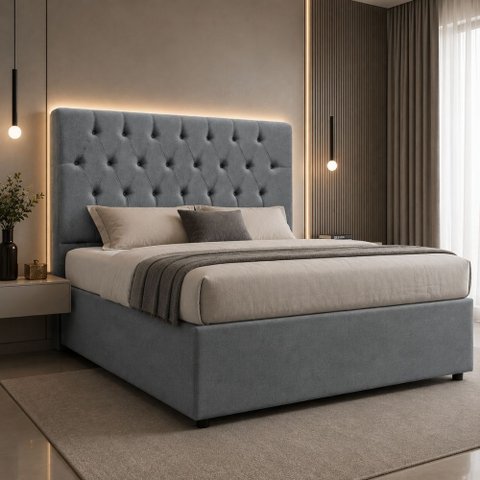 Cabeceira Box Casal 140cm Paris Capitonê Estofada Veludo Espuma D23:Cinza