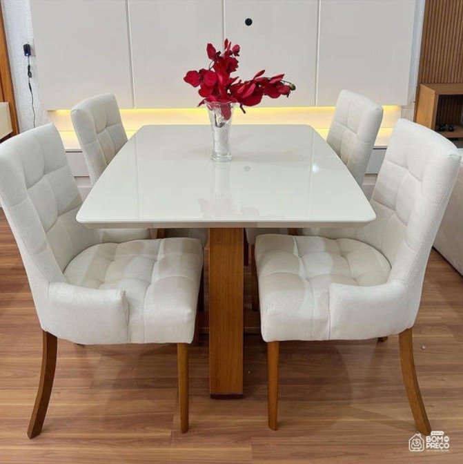 Sala de Jantar Moderna com 4 Cadeiras 1,20x0,90m - Hera Royal - Requinte Salas