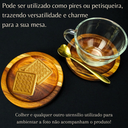 Ver imagem 2 de Kit Xicaras + Pires Madeira + Colher Dourada Mesa Posta Café