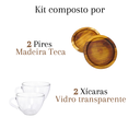 Ver imagem 3 de Kit Xicaras + Pires Madeira + Colher Dourada Mesa Posta Café