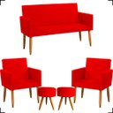 Ver imagem 1 de Kit Namoradeira Decorativa + 2 Poltronas Para Sala Reforçadas + 2 Puff Redondo Suede Vermelho