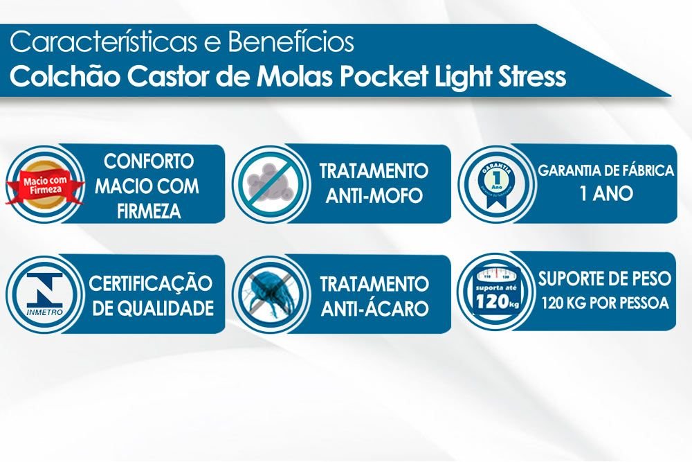 Colchão Queen Castor Super Luxo Light Stress Double Face Pocket 158x198x34cm - 4