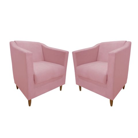 Kit 02 Poltronas Titânio Veludo Rosa