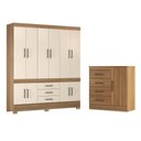 Ver imagem 1 de Conjunto de Guarda Roupa e Cômoda Casal Cairo 10 Portas 4 Gavetas MDP Amêndola Off White Demóbile