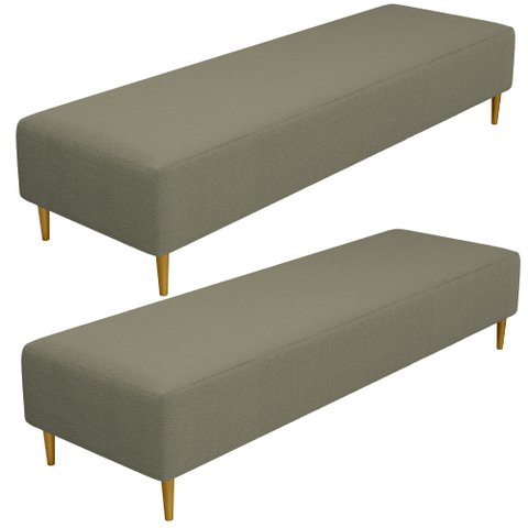 Kit 02 Puffs Decorativo Sala de Estar Bali W01 Pés Palito 210x60cm Bouclê Oliva - Lyam Decor