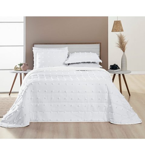 Colcha Casal 3 Peças Cobre Leito Micropercal 300 Fios Popy:Branco