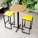 Ver imagem 1 de Conjunto Mesa Alta Bar Bistrô Redonda Pinus 2 Bancos Estofado Don Castro Decor
