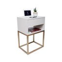 Ver imagem 1 de Mesa de Cabeceira Industrial 40cm Branco Gaveta e Nicho Pés Ferro Dourado para Quarto Cama