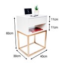 Ver imagem 2 de Mesa de Cabeceira Industrial 40cm Branco Gaveta e Nicho Pés Ferro Dourado para Quarto Cama
