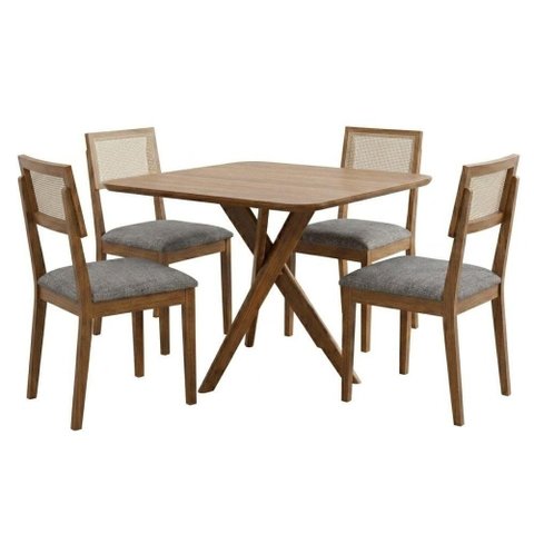 Mesa de Jantar Cacau com 4 Cadeiras Estofadas Encanto Linho Grafite Ornar