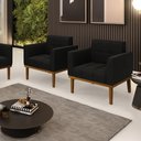 Ver imagem 1 de Kit 2 Poltronas Decorativas Karen Pés Fixo em Madeira Castanho Suede Preto G19 - Gran Belo