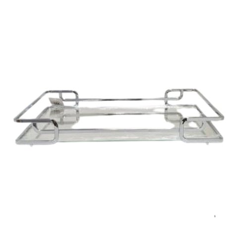 Bandeja Decorativa de Metal Retangular com Espelho