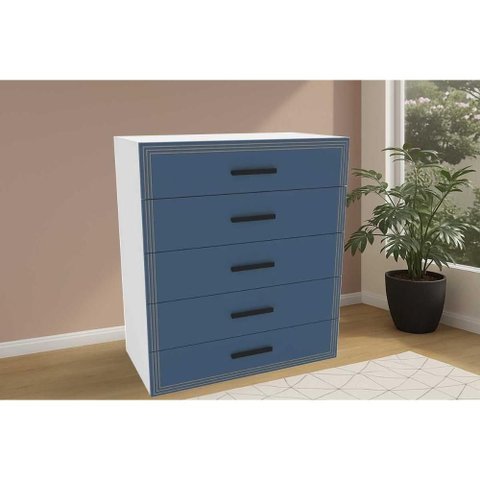 Cômoda Solteiro Valência C/ 5 Gavetas Branco/azul - Politorno