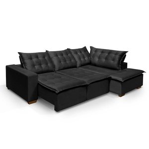 Sofá De Canto 5 Lugares 270cm Retrátil E Reclinável Preto
