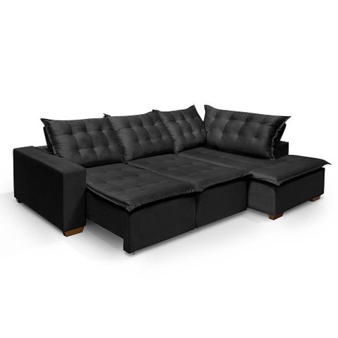 Sofá De Canto 5 Lugares 270cm Retrátil E Reclinável Preto