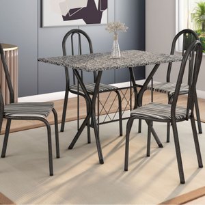 Conjunto Sala de Jantar  Mesa Tampo em Granito Retangular 4 Cadeiras Bruna 