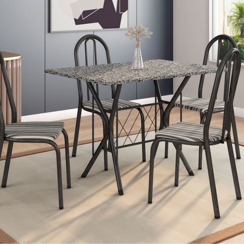 Conjunto Sala de Jantar  Mesa Tampo em Granito Retangular 4 Cadeiras Bruna 