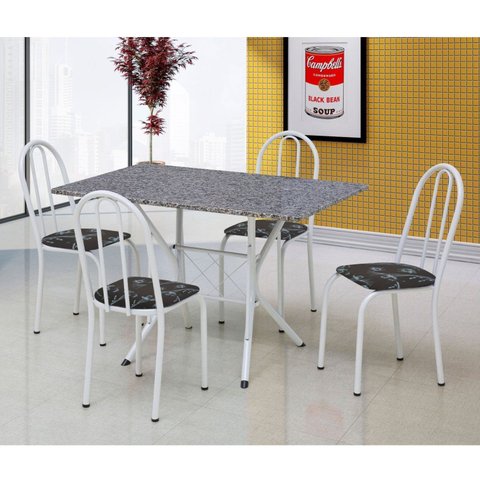 Conjunto Sala de Jantar Mesa Tampo Granito Retangular com 4 Cadeiras Bruna