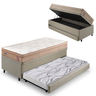 Bicama Box Baú Solteiro com Colchão Molas Ensacadas Berlim Bege Probel Linho Bege 88x188 - 1
