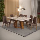 Ver imagem 1 de Conjunto Sala de Jantar Mesa Tampo Vidro 6 Cadeiras Dj Móveis Freijó Kiara Moca Yasmin