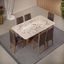 Ver imagem 2 de Conjunto Sala de Jantar Mesa Tampo Vidro 6 Cadeiras Dj Móveis Freijó Kiara Moca Yasmin