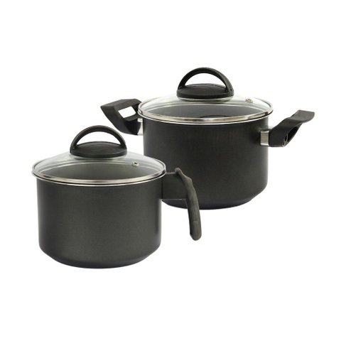 Jogo 2 Peças: 1 Leiteira e 1 Caçarola Antiaderente Preta