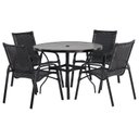 Ver imagem 1 de Jogo 4 Cadeiras Alumínio e Mesa Tampo Ripado 100cm Diâmetro para Área Jardim Varanda Piscina Emily