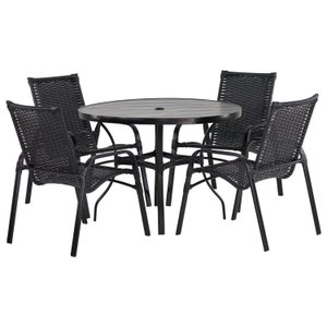 Jogo 4 Cadeiras Alumínio e Mesa Tampo Ripado 100cm Diâmetro para Área Jardim Varanda Piscina Emily