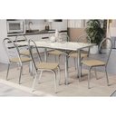 Ver imagem 1 de Conjunto: Mesa Sala Jantar Elba Tampo Madeirado C/ Vidro 160cm e 6 Cadeiras Holanda Cromada/off