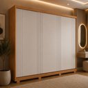 Ver imagem 1 de Guarda-Roupa Casal 100% MDF com 3 Portas de Correr e Pés 182cm Multimóveis CR35532 Madeirado/Off