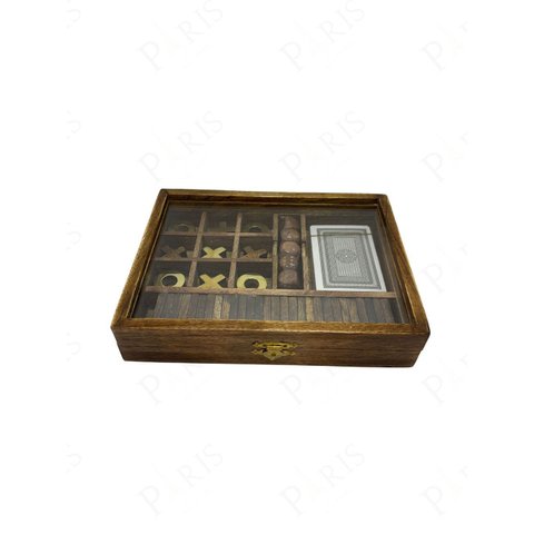 Peça Decorativa Jogo da Velha e Cartas com Estojo de Madeira e Metal 15566-pl
