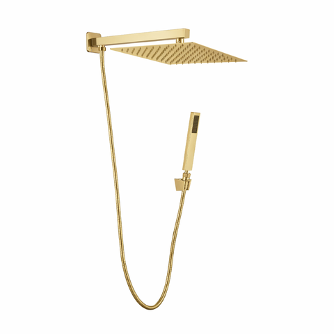 Ducha 20x20 Slim Fina + Braço com Desviador Dourado Fosco