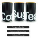 Ver imagem 6 de Kit 3 Porta Mantimento Café Açúcar Chá Hermético Tampa Bambu:Preto