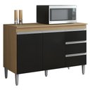 Ver imagem 1 de Balcão de Cozinha com Tampo 100cm 3 Gavetas Andréia Amêndoa/preto - Ajl Móveis