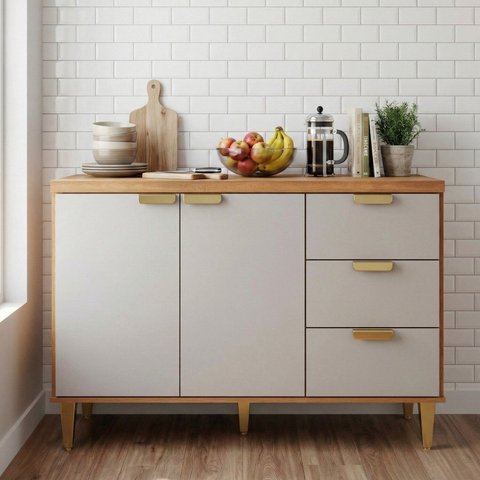 Balcão Cozinha 120 cm 2 Portas e 3 Gavetas Elena Bege/Cinamomo/Offwhite