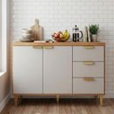Ver imagem 1 de Balcão Cozinha 120 cm 2 Portas e 3 Gavetas Elena Bege/Cinamomo/Offwhite