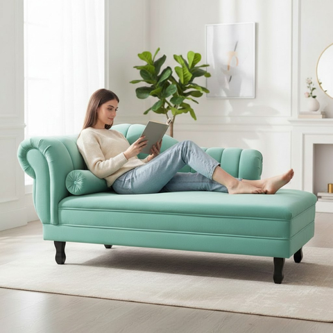 Recamier Decorativo Divã Amsterdã 147cm Lado Direito Veludo Acqua