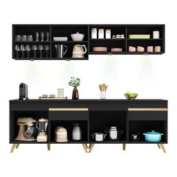 Cozinha Compacta 4 peças com Leds MP2021 Veneza Up Multimóveis Preta - 6