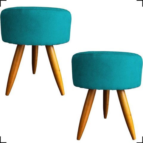 Kit 2 Puff Decorativo Redondo para Sala Quarto Penteadeira Pé Palito Castanho Suede Cores