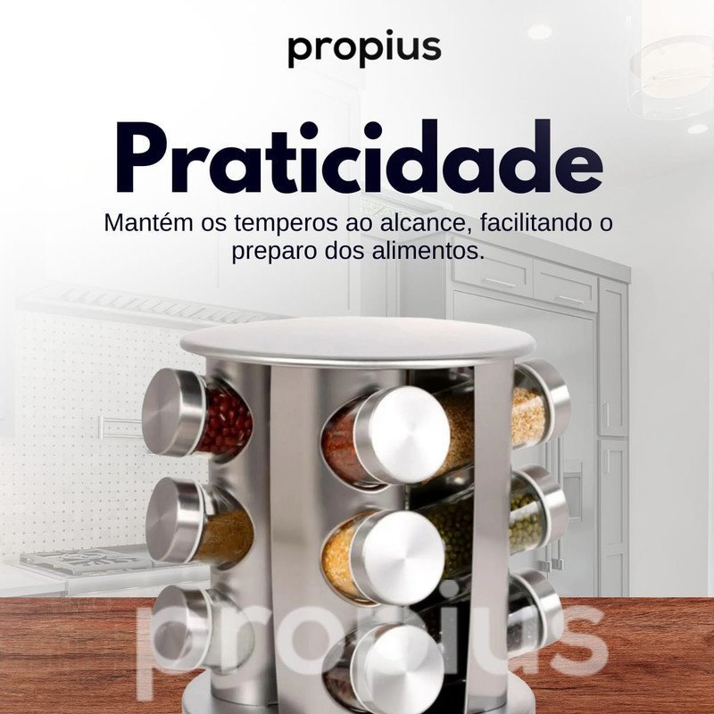 Porta Condimentos Temperos Giratório Com 12 Potes Sal Pimenta Multiuso Dosador Grãos Ervas Bancada  - 5