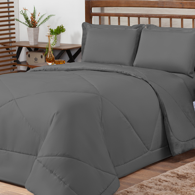 Ver imagem 3 de Kit Edredom Casal Queen 3 Peças Margarida Cama Box:cinza
