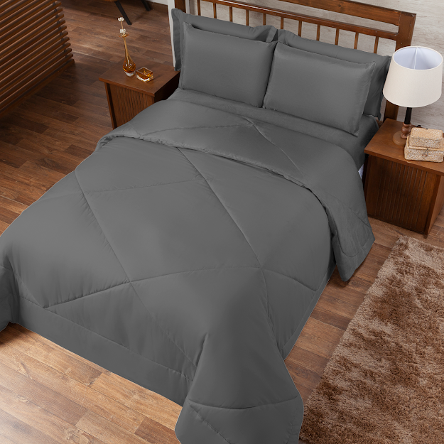 Ver imagem 1 de Kit Edredom Casal Queen 3 Peças Margarida Cama Box:cinza