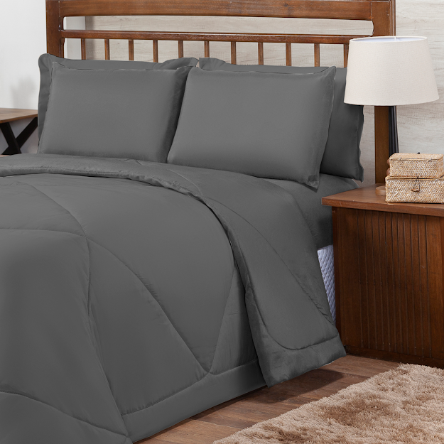 Ver imagem 2 de Kit Edredom Casal Queen 3 Peças Margarida Cama Box:cinza