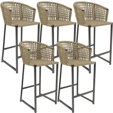 Kit 05 Banqueta Para Área Gourmet Cozinha Varanda Corda Náutica Porto D04 Bege - Lyam Decor