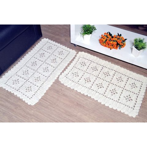 Par de Tapetes em Crochê Retangular - Modelo Aranha Arte & Tear