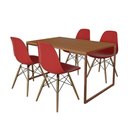 Ver imagem 6 de Mesa Industrial Base Ferro Cobre Tampo 137X90 Canela 4 Cadeiras Madeira Assento Vermelho Marrom