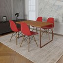 Ver imagem 1 de Mesa Industrial Base Ferro Cobre Tampo 137X90 Canela 4 Cadeiras Madeira Assento Vermelho Marrom