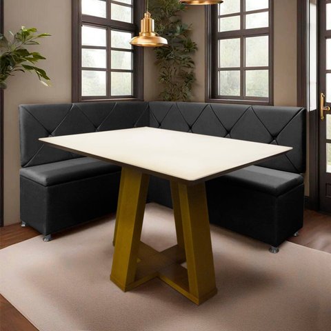 Conjunto Canto Alemão com Bau para Bar Lanchonete Cinza 125x160cm Sofa Store