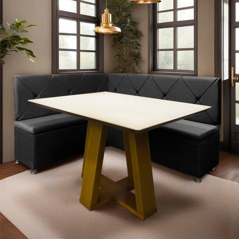 Conjunto Canto Alemão com Bau para Bar Lanchonete Cinza 125x160cm Sofa Store