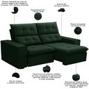 Ver imagem 3 de Sofá Retrátil Reclinável para Sala 3 Lugares 210cm Vincent F04 Veludo Verde - Lyam Decor